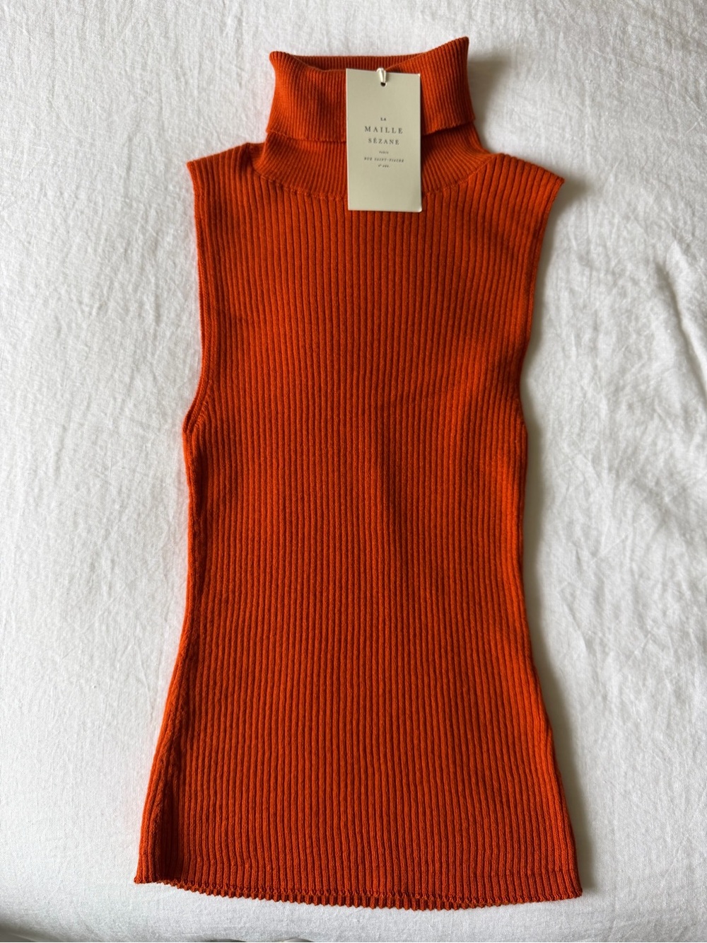 Sezane Yohan Ribbed Sleeveless Turtleneck - Tangerine Size Medijm